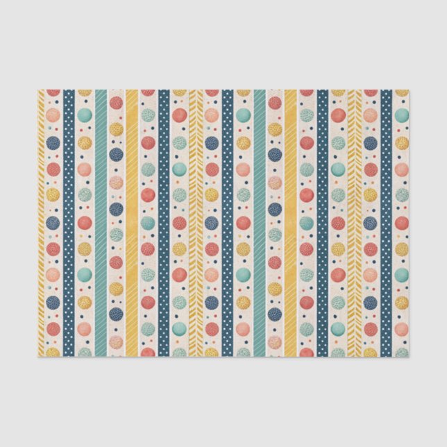 Colourful Stripes & Textured Polka Dots Pattern Tissue Paper (Front)