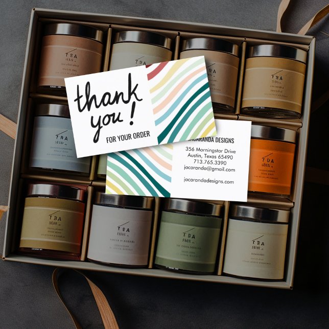 Colourful Stripes Thank You for Your Order Shoppin Business Card (Colorful stripes thank you cards . Add to customer orders to thank your clients for their business)