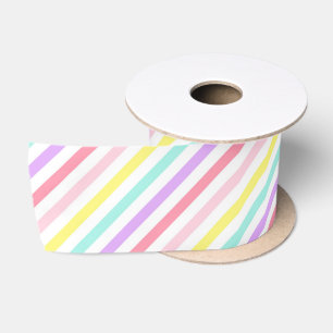 Colourful Stripes Unicorn Rainbow Pastel Colours Satin Ribbon