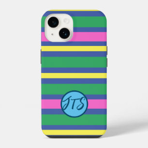 Colourful Stripes w/Customised Monogram iPhone Cas 14 Case