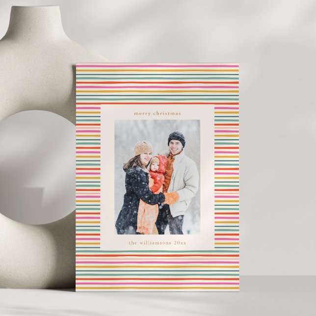 Colourful Stripes Whimsical Family Christmas Photo Holiday Card (Creator Uploaded)