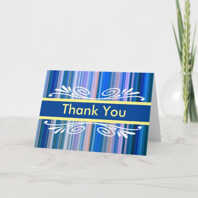 Colourful Stripes with Blue Badge Thank You Card (Front)