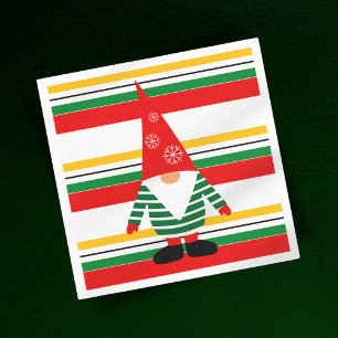 Colourful Stripes with Cute Gnome Christmas Napkin
