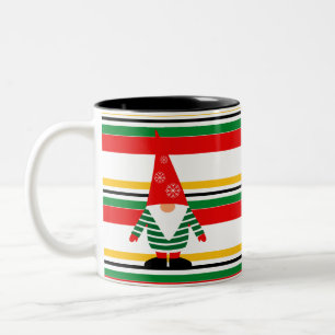 Colourful Stripes with Cute Gnome Christmas Two-Tone Coffee Mug
