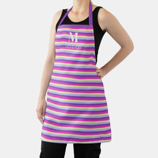 Colourful Stripes with Monogram Script  Apron (Insitu)