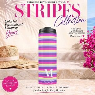 Colourful Stripes with Monogram Script Thermal Tumbler