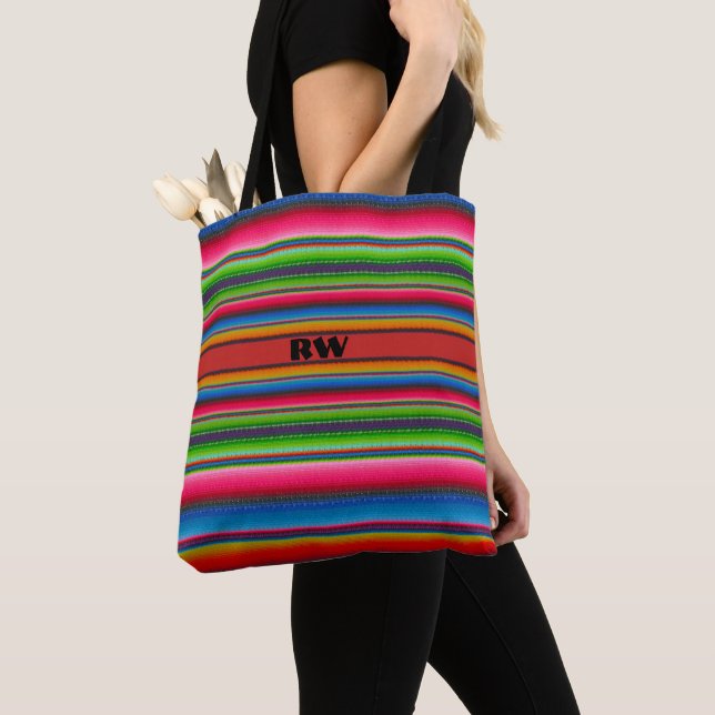 Colourful Stripes with (or without) your Initial(s Tote Bag (Close Up)