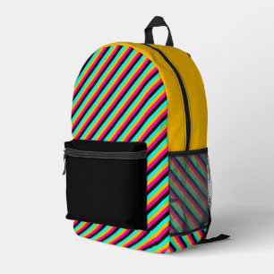 Colourful stripes with solid black and mustard printed backpack