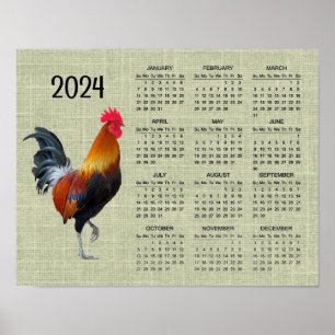 Colourful Strutting Rooster 2024 Calendar Poster