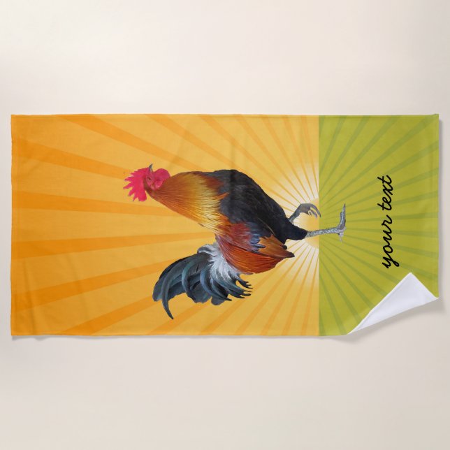 Colourful Strutting Rooster Design Beach Towel (Front)