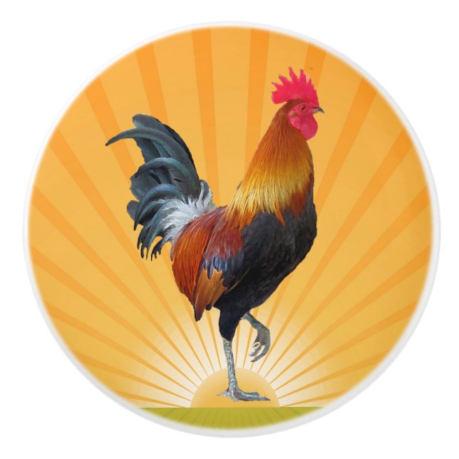 Colourful Strutting Rooster Design Ceramic Knob (Front)