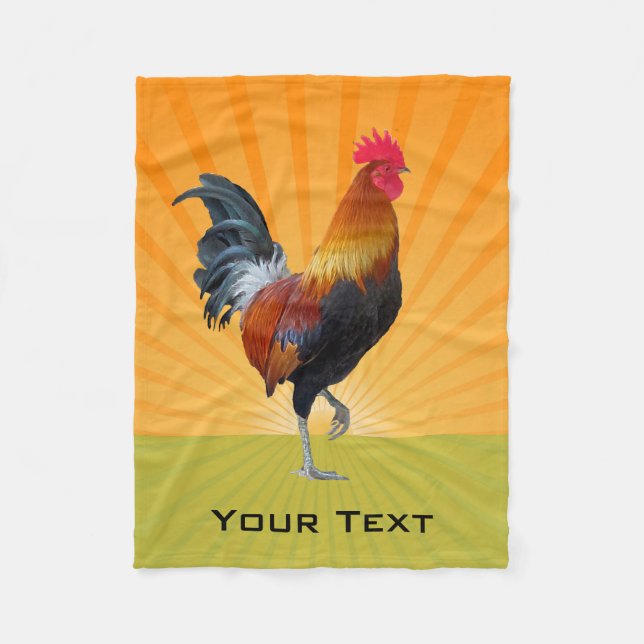 Colourful Strutting Rooster Design Fleece Blanket (Front)
