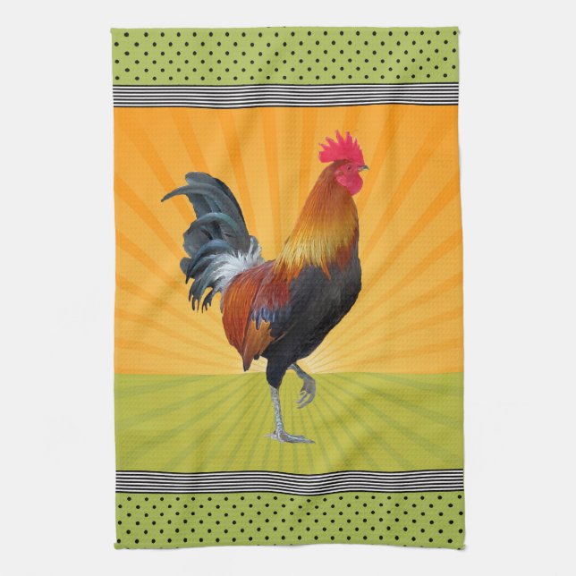 Colourful Strutting Rooster Design Kitchen Towels (Vertical)