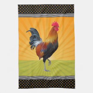 Colourful Strutting Rooster Design Kitchen Towels