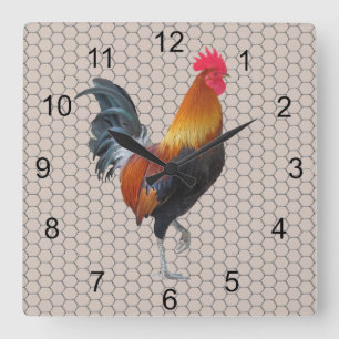 Colourful Strutting Rooster Design Wall Clock