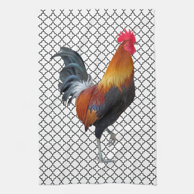 Colourful Strutting Rooster Kitchen Towel (Vertical)