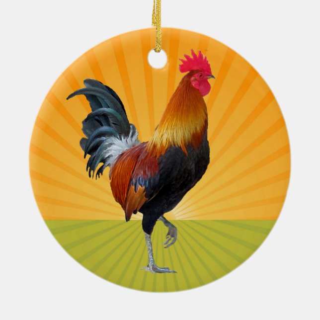 Colourful Strutting Rooster Ornament (Back)