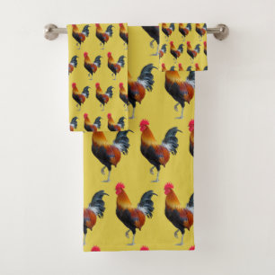 Colourful Strutting Roosters Design Bath Towel Set