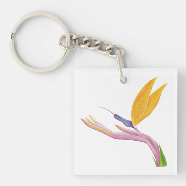 Colourful Stylised Bird of Paradise Key Ring (Front)