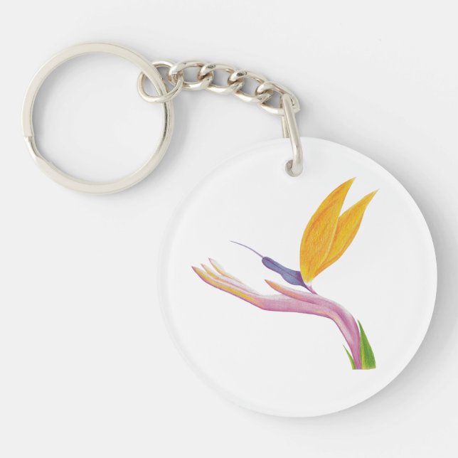 Colourful Stylised Bird of Paradise Key Ring (Front)