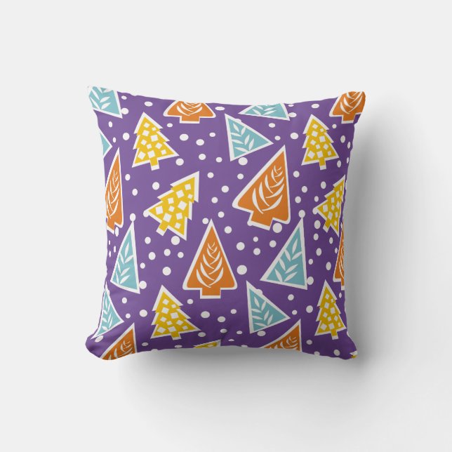 Colourful stylised Christmas trees purple pattern Cushion (Front)