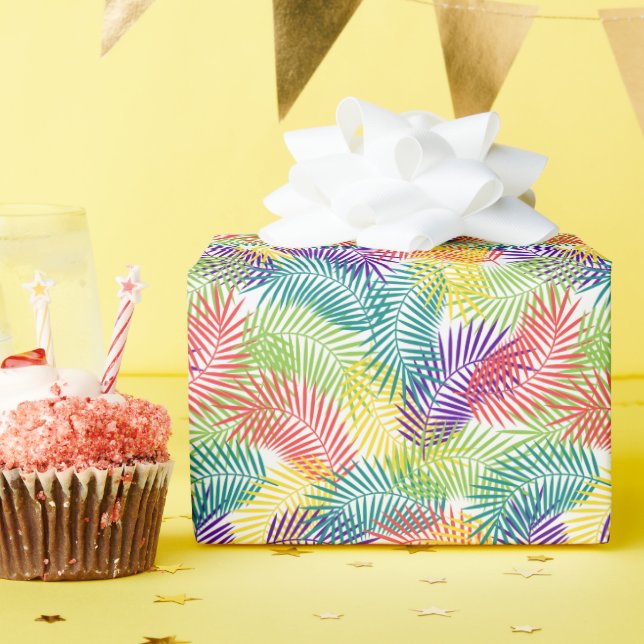 Colourful Stylised Coconut Palm Leafs Pattern Wrapping Paper (Birthday Party)