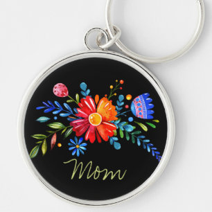 Colourful Stylised Flowers  with Mum Keychain