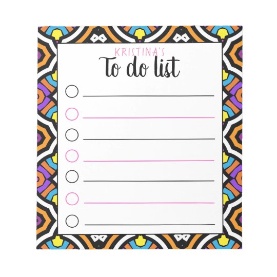 Colourful Stylish Boho Chic To Do List Personalise Notepad | Zazzle.co.uk