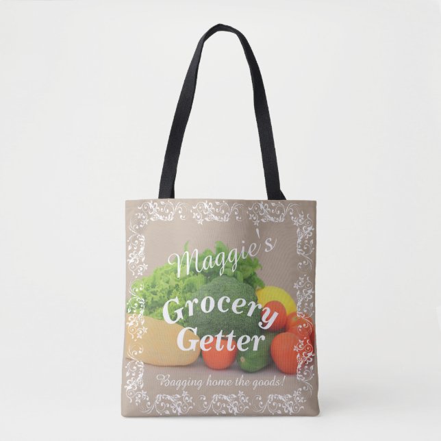 Colourful Stylish Customisable Everyday Use Grocer Tote Bag (Front)