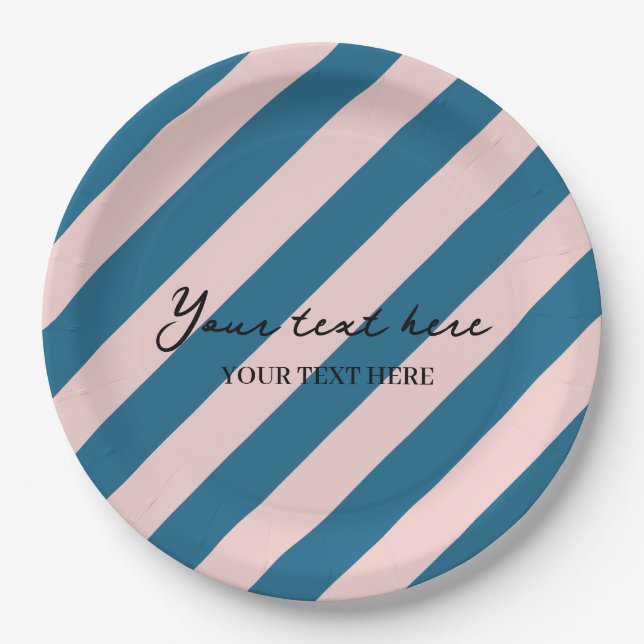 Colourful Stylish Minimalist Blue Stripes Party  Paper Plate (Front)