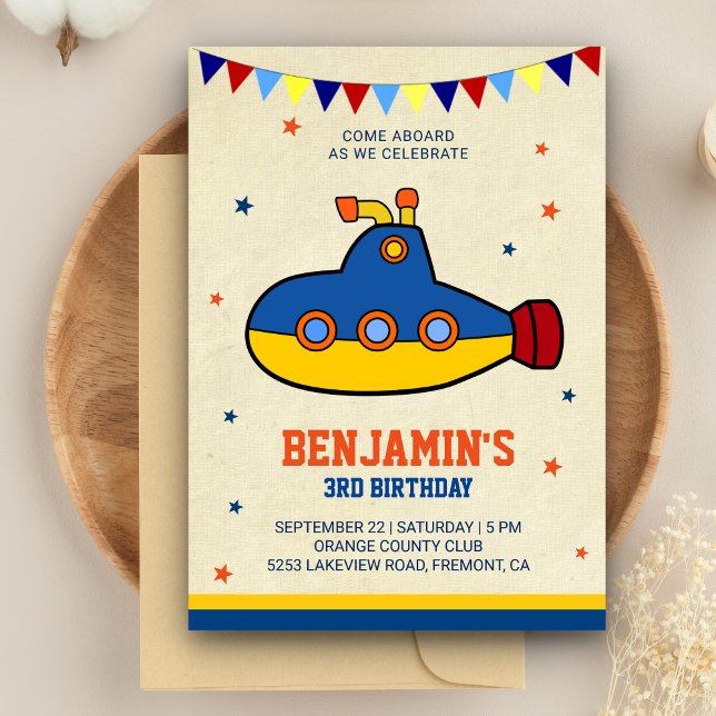 Colourful Submarine Kids Birthday Party Invitation (Creator Uploaded)