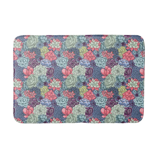 Colourful Succulent Pattern Bath Mat (Front)