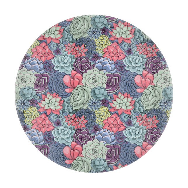 Colourful Succulent Pattern Cutting Board (Front)