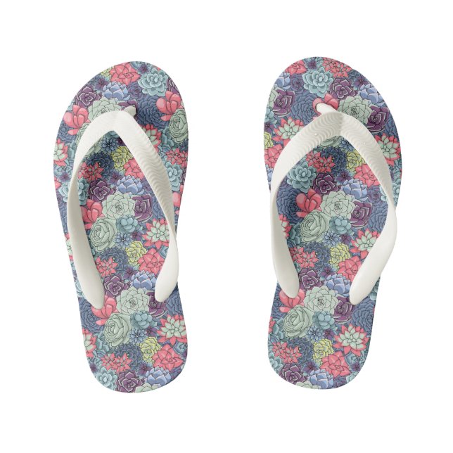 Colourful Succulent Pattern Kid's Flip Flops (Footbed)