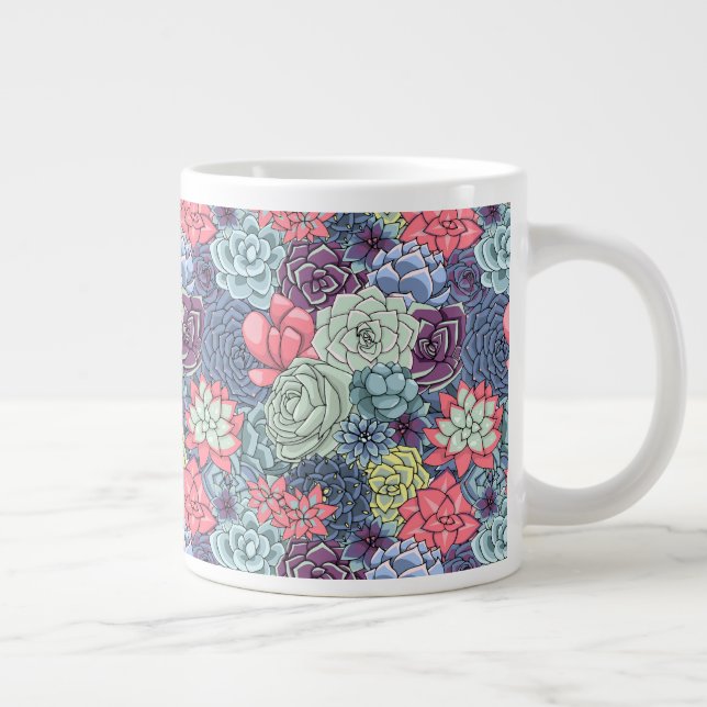Colourful Succulent Pattern Large Coffee Mug (Right)