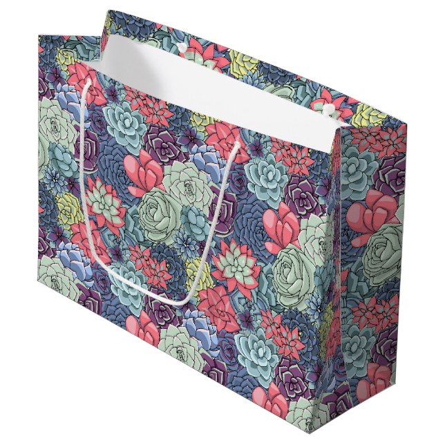 Colourful Succulent Pattern Large Gift Bag (Front Angled)