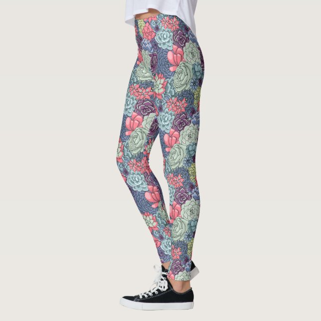 Colourful Succulent Pattern Leggings (Left)