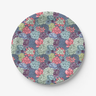 Colourful Succulent Pattern Paper Plate