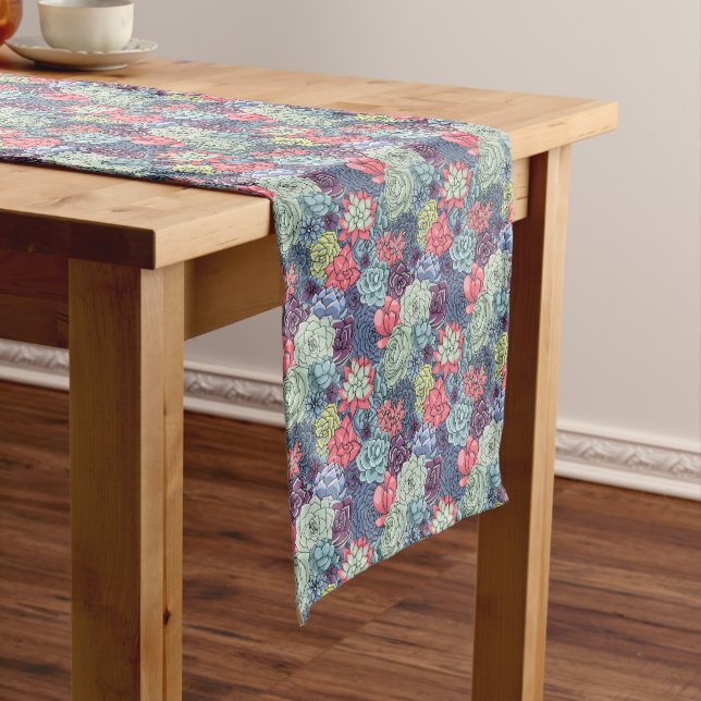 Colourful Succulent Pattern Short Table Runner (In Situ)