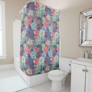 Colourful Succulent Pattern Shower Curtain