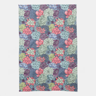 Colourful Succulent Pattern Tea Towel