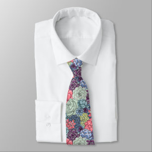 Colourful Succulent Pattern Tie