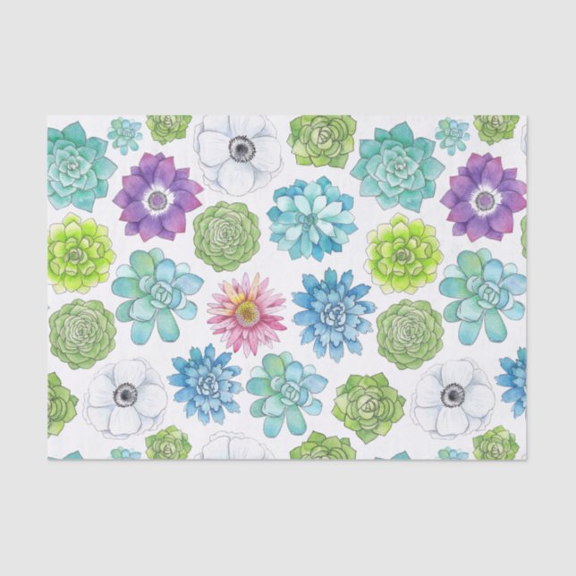 Colourful Succulents and Flowers Tissue Paper (Front)