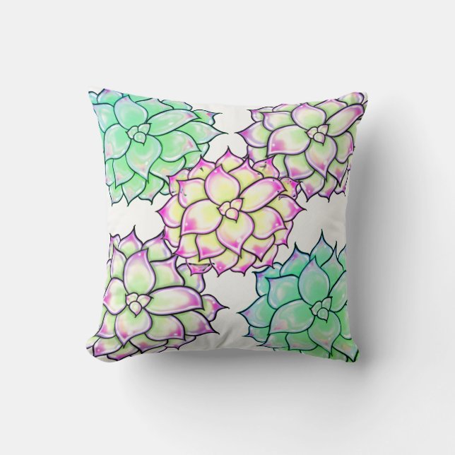 Colourful Succulents, cacti desert floral  Cushion (Front)