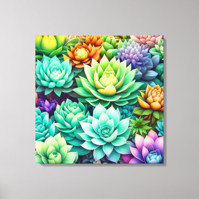 Colourful Succulents Collage Canvas Print (Front)