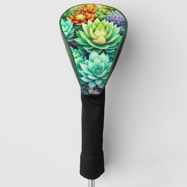 Colourful Succulents Collage Golf Head Cover (Front)