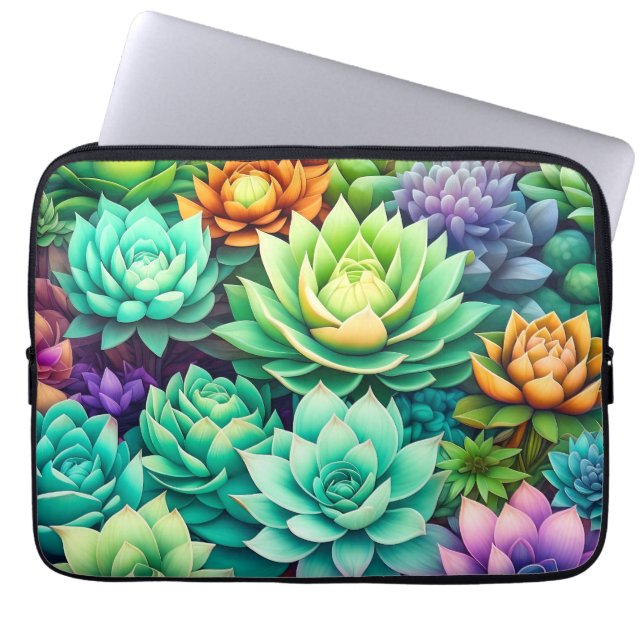Colourful Succulents Collage Laptop Sleeve (Front)