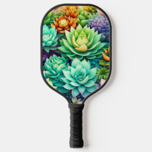 Colourful Succulents Collage Pickleball Paddle