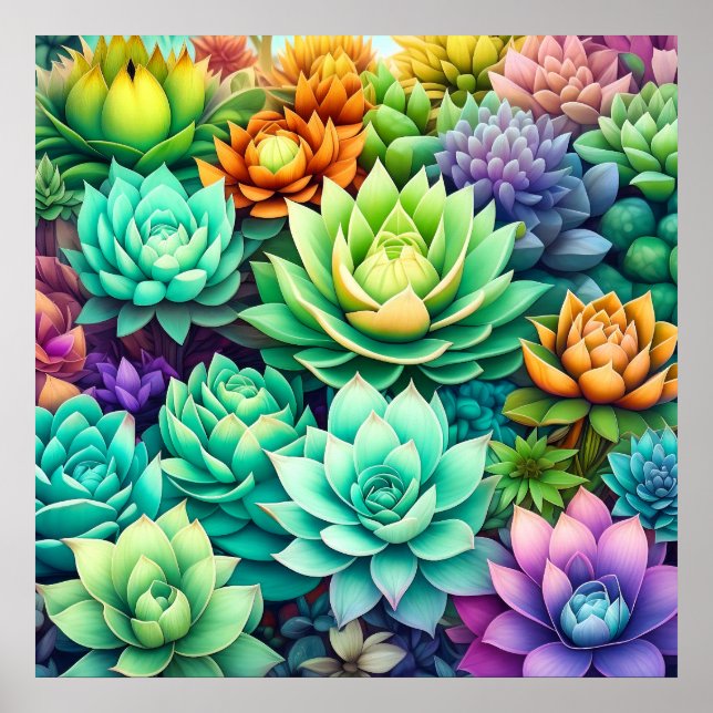 Colourful Succulents Collage Poster (Front)