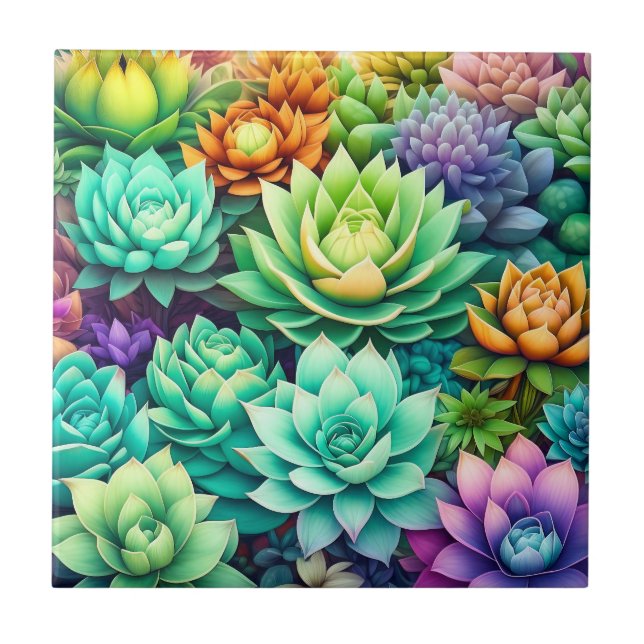 Colourful Succulents Collage Tile (Front)